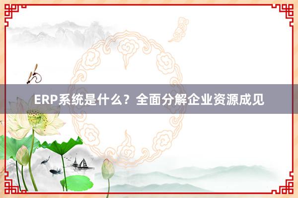 ERP系统是什么？全面分解企业资源成见
